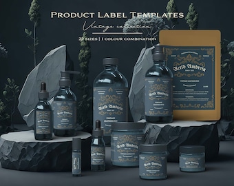 Vintage Skincare Label Templates Editable in Canva, Apothecary Cosmetic Label Bundle, Witchy Beauty Packaging Set 040