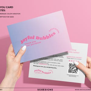 Thank you card templates from a retro skincare branding kit, shown in a cohesive playful design style suitable for handmade beauty brands
