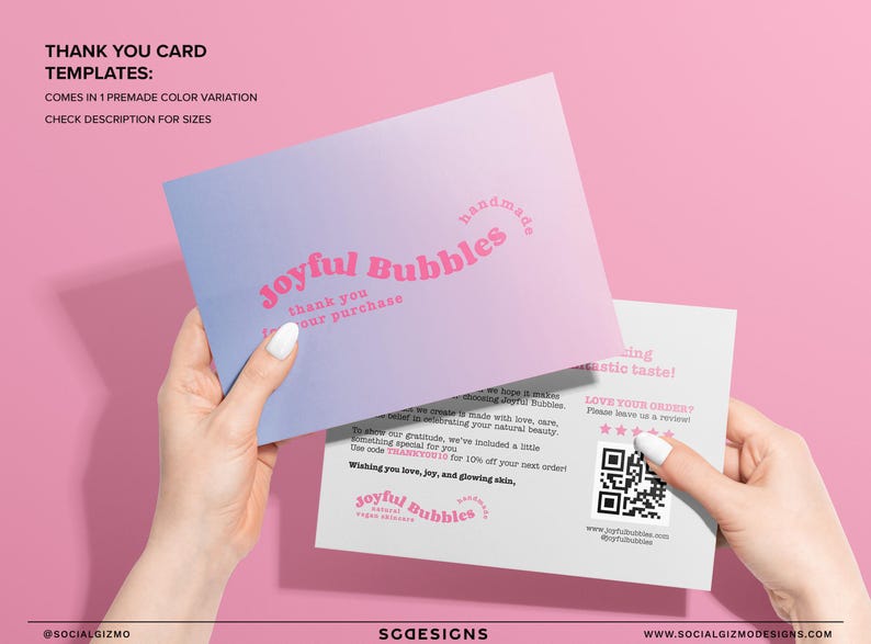 Thank you card templates from a retro skincare branding kit, shown in a cohesive playful design style suitable for handmade beauty brands