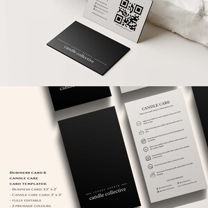 May include: Black and white business card mockup for candle collective, a luxury scents company. The card features a QR code, social media icons, and the text "candle collective".