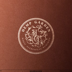 Vintage apothecary brand identity logo set featuring ornate scrollwork and herbal botanical elements. Mystical alchemy inspired emblem design perfect for candle makers, herbalists, skincare brands, wellness businesses, and artisan product brands looking for a refined vintage aesthetic.