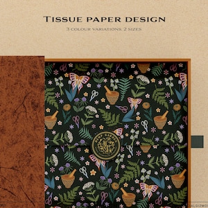 Diseño de papel de regalo de herbolario, diseño ilustrado de papel de regalo botánico, papel de regalo imprimible, papel de regalo de productos, papel elegante