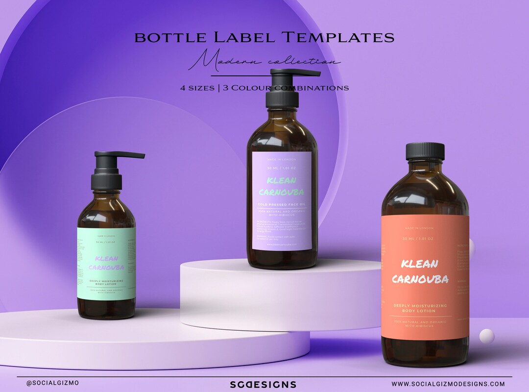 DIY Lotion Bottle Templates, Modern Shampoo Bottle Labels, Editable