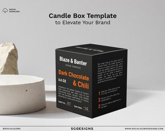 Candle Box Template Canva, Editable Candle Packaging Design, Modern Bold Box Dieline for Luxury Candle Brand 024