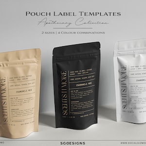 DIY Black Pouch Label Template, Luxury Bath Salts Pouch Label, Modern Bath Soak Pouch Labels, Minimal Black Pouch Label Templates #017