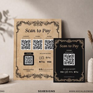 Victorian Apothecary Scan to Pay Sign and Virtual Tip Jar Templates, Editable QR Code Payment Signs for Markets and Businesses 087