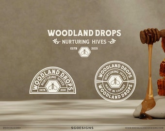 Rustic Bee Logo Suite Design: Honey, Nectar Small Business Branding, Semi Custom Logo Design