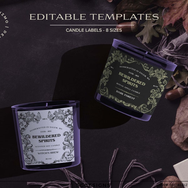 Apothecary Candle Label Templates, Editable Victorian Candle Labels, DIY Apothecary Candle Labels, Printable Baroque Motive Candle Labels