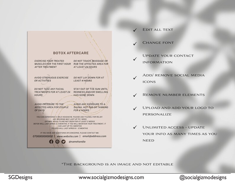 Botox Aftercare, Luxury Lip Filler Aftercare Card, Instagram Botox