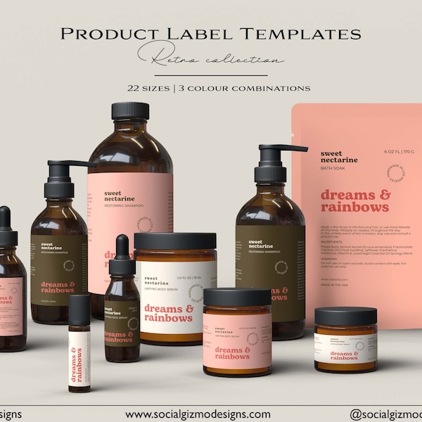 Editable Skincare Labels, Retro Label Templates for Skincare, Editable Beauty Product Label Template Bundle, Vintage Cosmetic Labels