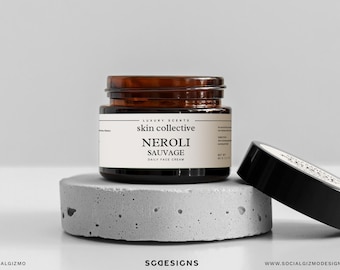 Minimal Skincare Jar Label Templates, Editable Cosmetic Labels for Canva, Luxury Beauty Packaging Design Bundle 020