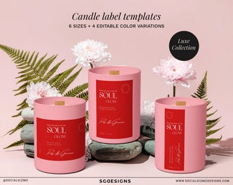 DIY Chic Candle Label Templates Editable Canva, Modern Pink & Red Candle Label Designs for Small Business #041