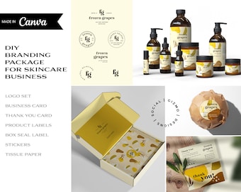Skincare Branding Kit Editable in Canva, Playful Modern Beauty Branding Templates, Cosmetic Packaging Bundle 056