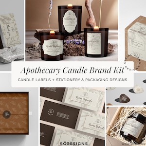 Vintage Candle Branding Kit Canva Template, Apothecary Candle Label & Packaging Set, Editable DIY Brand Kit for Candle Business 039
