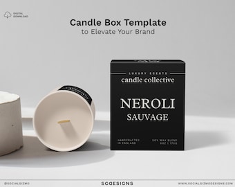 Minimal Candle Box Design Template, Black Candle Box Design, DIY Modern Candle Box Templates, Minimalistic Beige Candle Box Design #020