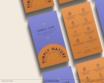 Candle Care Card Template Editable Canva, Modern Bold Candle Care Instructions Card, Printable Business Insert 011