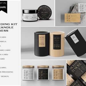 Black Minimal DIY Candle Branding Kit, Luxury Branding Kit for Candles, DIY Black Branding for Small Candle Business, Modern Brand Kit #017