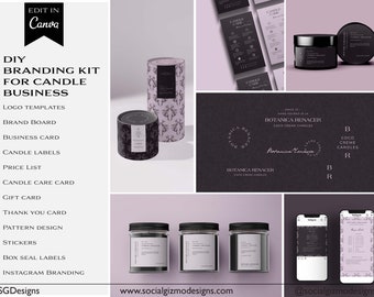 Branding Package for Candle business, Luxury Branding Kit for Candles, Black DIY Branding for Small Candle Business, Digital Download