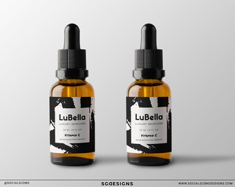 Modelos de Rótulos para Frascos Conta-Gotas no Canva, Conjunto de Rótulos Modernos para Cuidados com a Pele e Séruns, Rótulos Cosméticos Editáveis para Frascos de 30ml e 60ml 042