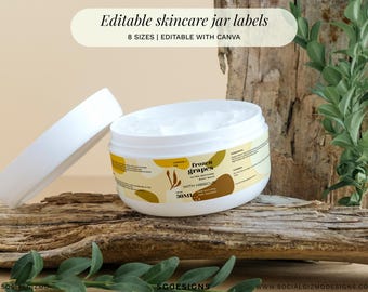 Botanical Skincare Jar Label Template Bundle, Editable Cosmetic Wrap Label, Body Butter & Cream Container Label Design, Canva Template 056