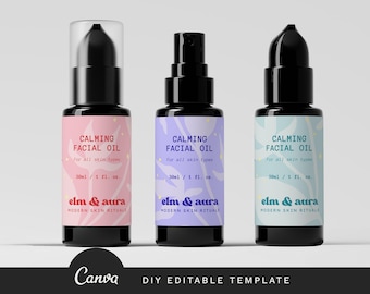 Modern Dropper Bottle Label Template Canva, Skincare Serum Label, Minimal Cosmetic Packaging, Editable 1 oz Bottle Label DIY 057