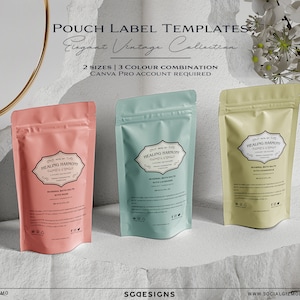 DIY Vintage French Pouch Label Template, Elegant Regency Editable Bath Salts Pouch Label, Vintage Pink Pouch Label, DIY Bath Labels #028