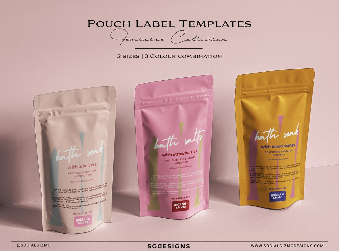 Modern Pouch Label Templates, Editable Bath Salt & Skincare Packaging ...