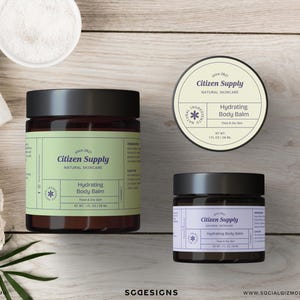Skincare jar and lid label templates shown from top view, clean structured cosmetic packaging design for creams and balms