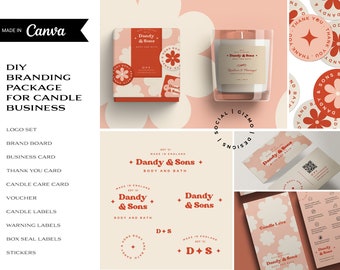 Retro Candle Branding Kit Template, Editable Floral Candle Label & Packaging Set, DIY Candle Brand Kit in Canva