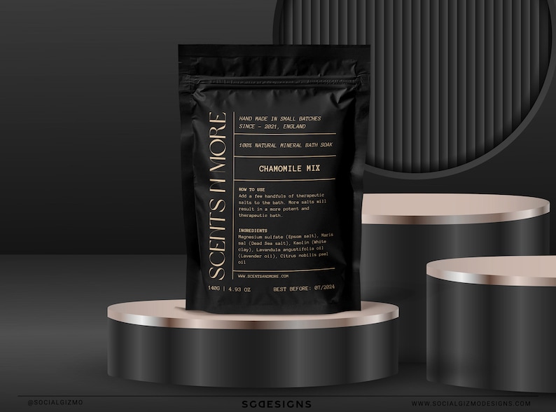 Black DIY Skincare Labels, Luxury Beauty Labels, Minimal Black Cosmetic Labels, Modern Black Cosmetic Label Template, Black Gold Labels #017 image 5
