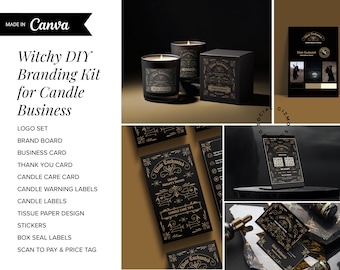 DIY Witchcraft Branding Kit for Candle business, Black Alchemy Branding for Candle Business, Luxury Candles Labels, Witchy Candle Brand #019