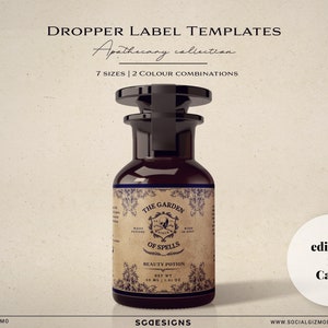 Vintage Potion Label Template: Editable Apothecary Dropper Design, Witchcraft Business (Halloween) #048