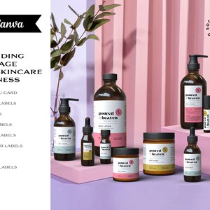 Retro Skincare Branding Kit Canva Templates: Playful Cosmetic Label and Stationery Bundle, DIY Beauty Packaging Design #015