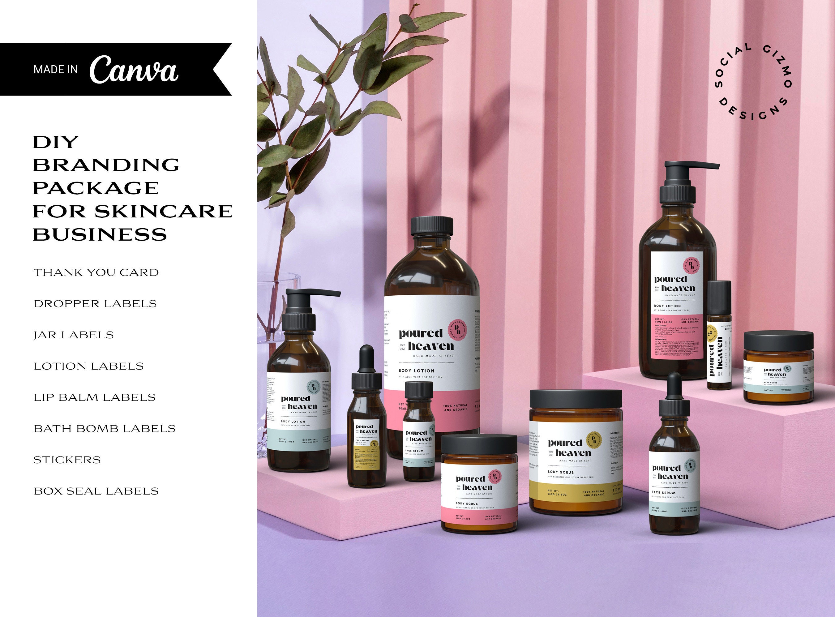 Playful Retro Skincare Branding Kit Editable in Canva, DIY Modern Retro Branding Package for Cosmetic Business #015