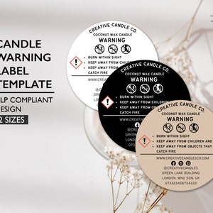 Minimalist Candle Warning Label Template, Printable Candle Safety