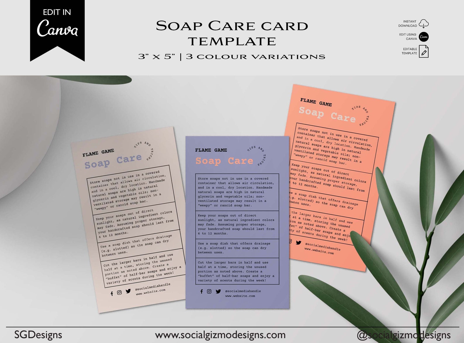 Soap Care Card Template, Editable Apothecary Soap Care Card, Soap Care