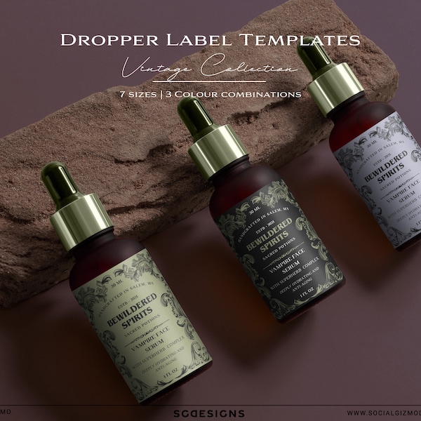 Editable Vintage Dropper Labels, Elegant Potion Label Template, Apothecary Dropper Label Template, Editable Victorian Labels, Baroque Labels