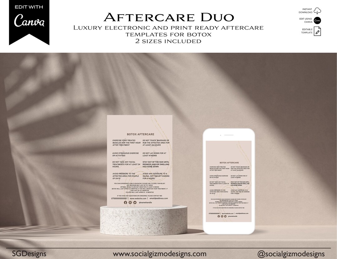 Botox Aftercare, Luxury Lip Filler Aftercare Card, Instagram Botox