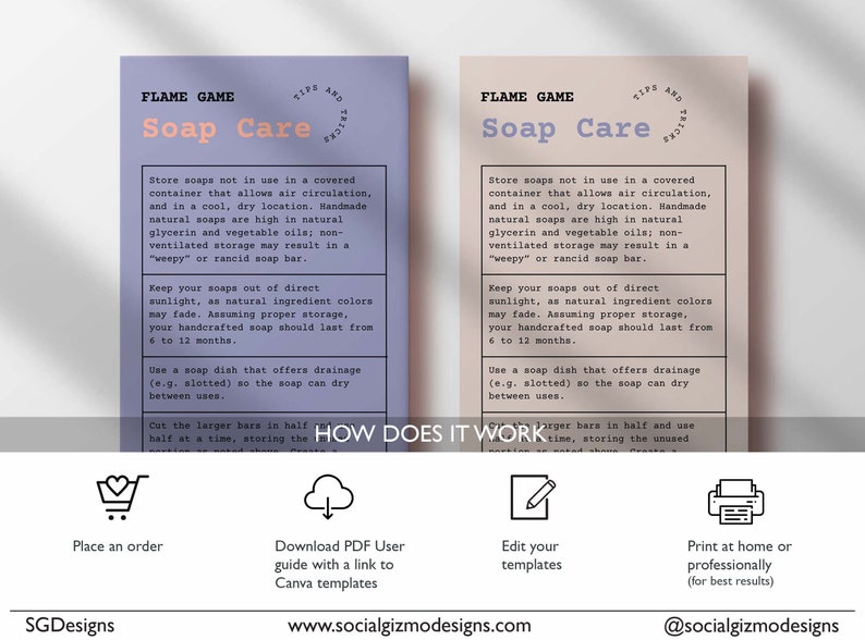 Soap Care Card Template, Editable Apothecary Soap Care Card, Soap Care