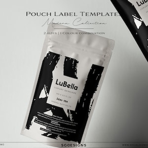 Modern Pouch Label Template, DIY Bath Salt Label for Skincare, DIY Pouch Labels, Pouch Label Canva Templates, DIY Bath Soak Label Black #042
