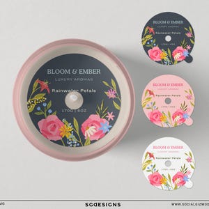 Floral Candle Dust Cover Templates, Elegant DIY Candle Dust Cover Templates, Luxury Pink Candle Dust Cover Templates #059