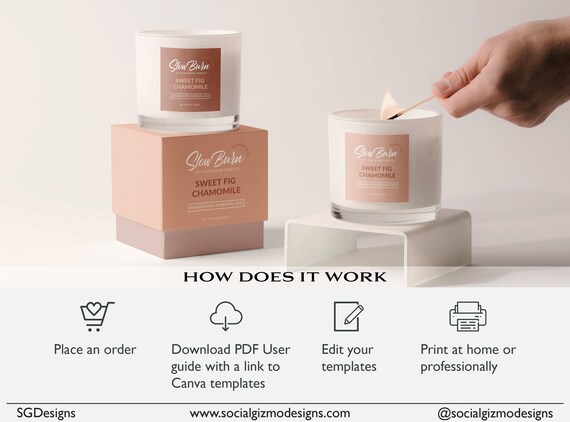 Tin Candle Label Template , Custom Product Label Design, Editable