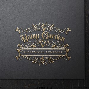 Detailed vintage botanical logo with decorative apothecary frame and elegant serif typography. Ornate emblem style branding design inspired by antique herbal remedy labels and traditional apothecary packaging, suitable for candle makers, herbal skincare brands, spiritual wellness businesses, and artisan product companies.