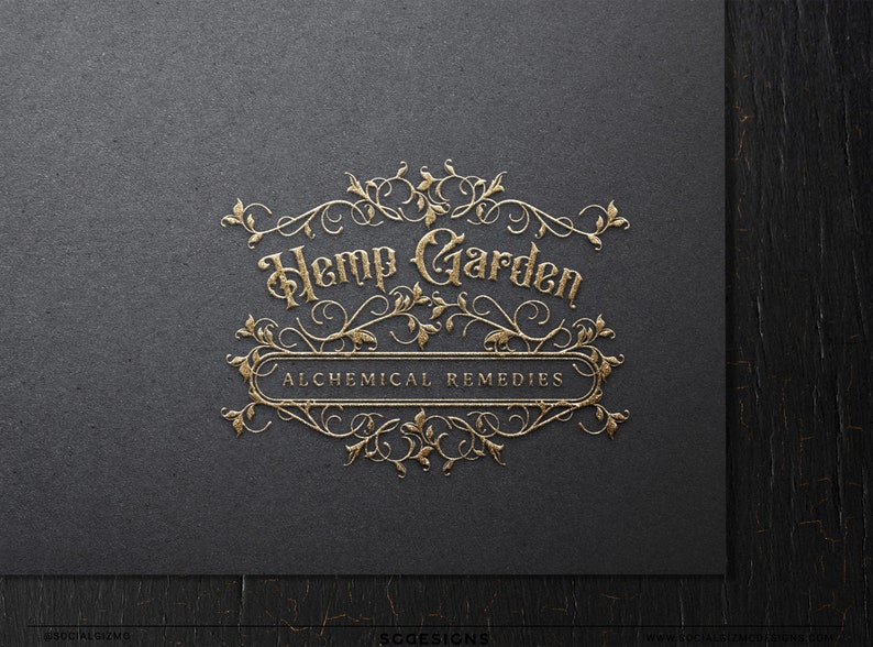 Detailed vintage botanical logo with decorative apothecary frame and elegant serif typography. Ornate emblem style branding design inspired by antique herbal remedy labels and traditional apothecary packaging, suitable for candle makers, herbal skincare brands, spiritual wellness businesses, and artisan product companies.