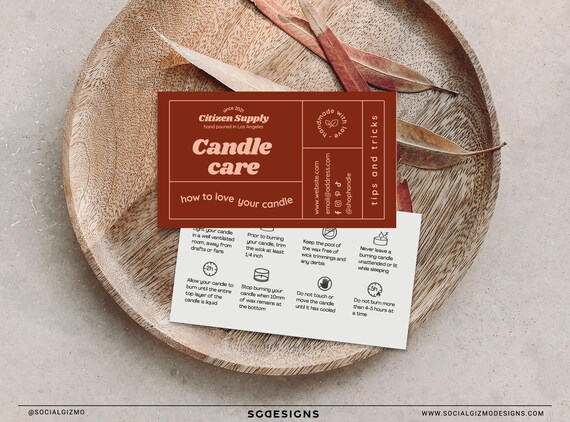 Retro Candle Care Card Template, Editable Canva Candle Insert, Playful Packaging Card for Candle Business 091