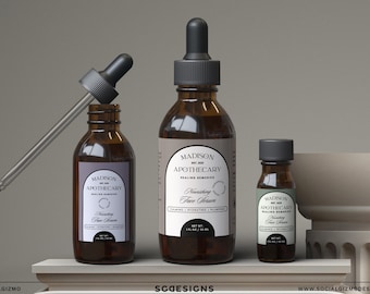 Plantilla de etiquetas para productos de cuidado de la piel de farmacia en Canva, etiquetas para frascos de suero con gotero, envases cosméticos modernos, etiquetas de belleza editables 058