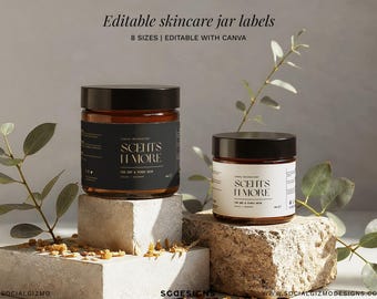 Black Luxury Cosmetic Jar Label Template Canva: Minimal Body Butter & Cream Wrap Around Label Bundle for Skincare Business 017
