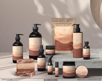 Minimal Cosmetic Label Bundle, Editable Skincare Label Templates Canva, Boho Beauty Product Packaging Labels 052