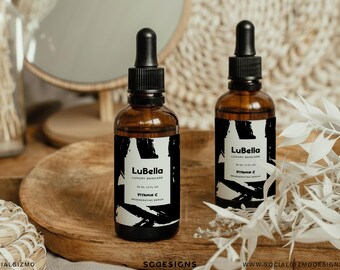 Modern Dropper Label Templates Canva, Bold Skincare & Serum Label Set, Editable Cosmetic Labels for 1oz 2oz Bottles 042