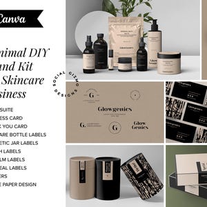 Skincare Branding Kit Canva, Minimal Beauty Brand Kit, Cosmetic Logo & Packaging Templates, Editable DIY Brand Kit 030